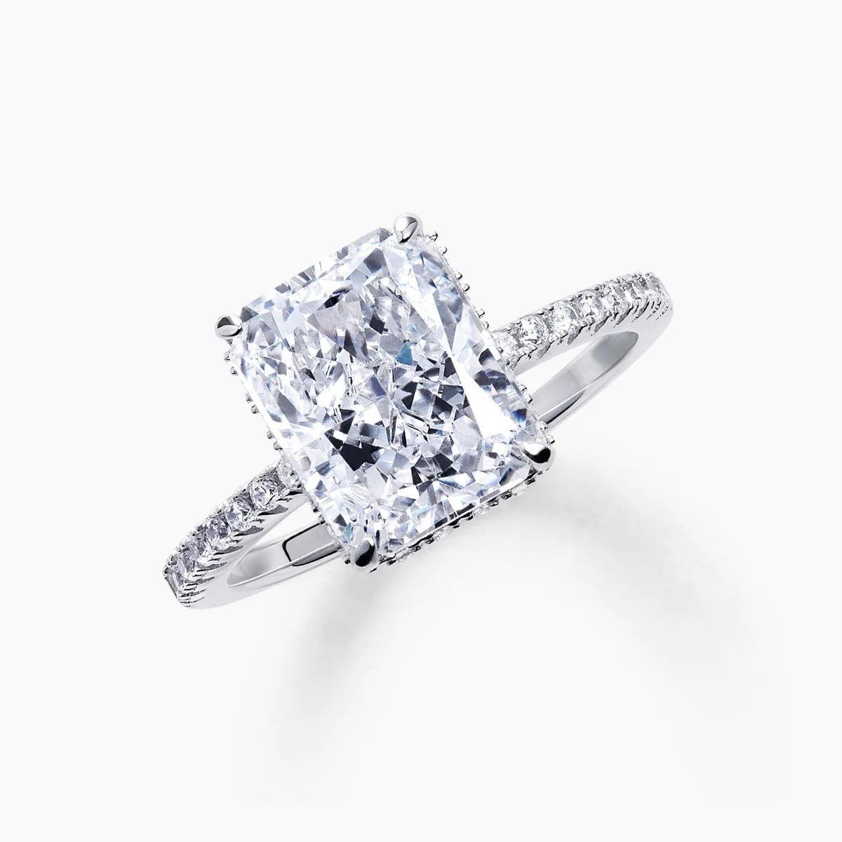 Crushed Ice 1.69 CT Radiant Colorless Moissanite Solitaire Ring